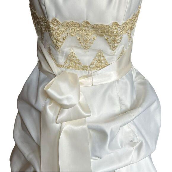 Vintage Gunne Sax Jessica McClintock Strapless Creme Satin Ruched Prom Dress - Picture 8 of 10